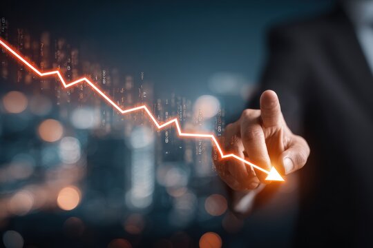 Businessman points to a sharply declining graph