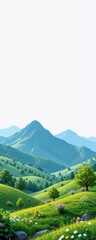 Fototapeta premium Breathtaking panoramic view of lush green rolling hills and majestic mountains under a bright sky perfect for nature landscape photography and outdoor exploration