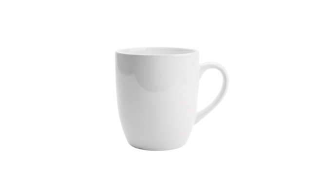 Plain white ceramic mug isolated on transparent background