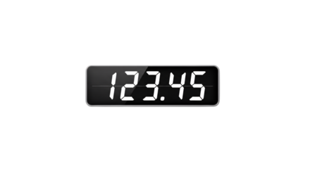 Digital display showing the number 12345 isolated on transparent background