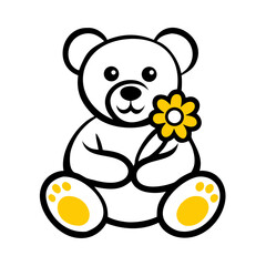Cute yellow flower and paw prints on black background