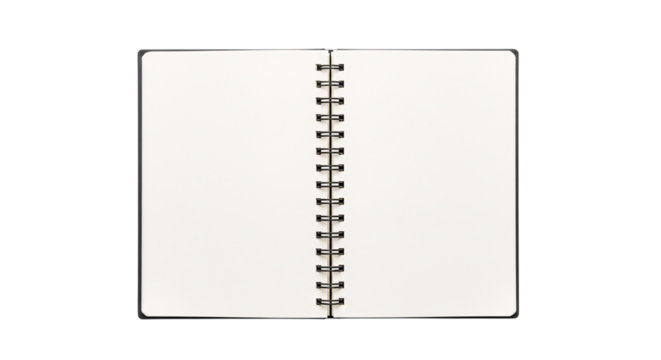 Open spiral notebook isolated on transparent background
