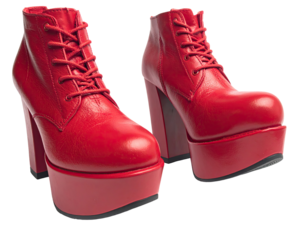 Pair of bright red leather platform ankle boots