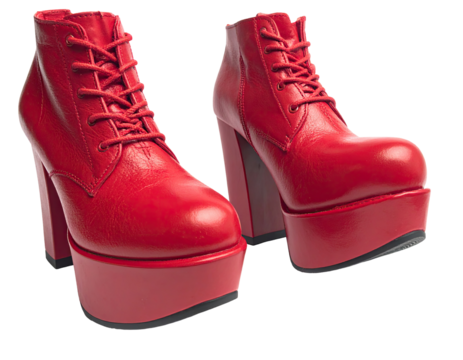 Pair of bright red leather platform ankle boots