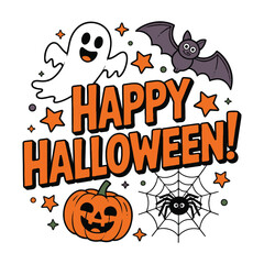 Cartoon elements on white background with orange and green shapes