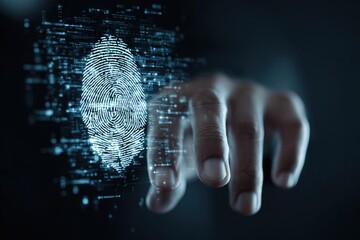 A hand hovering over a digital fingerprint
