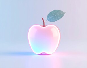 Obraz premium Illuminated 3d apple with pastel neon glow and single leaf on a soft gradient background