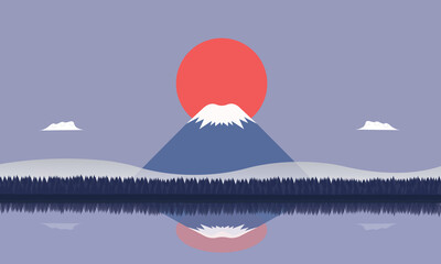 Japanese mountain landscape illustration