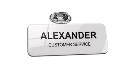 Name tag with alexander and customer service isolated on transparent background