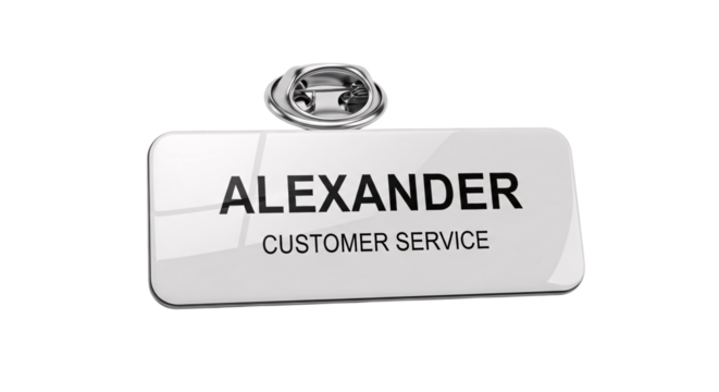 Name tag with alexander and customer service isolated on transparent background