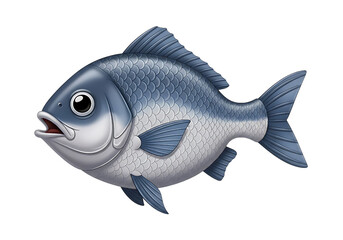 Detailed realistic grey fish isolated on aquatic marine life seafood oceangoing creature water dweller isolated on transparent background