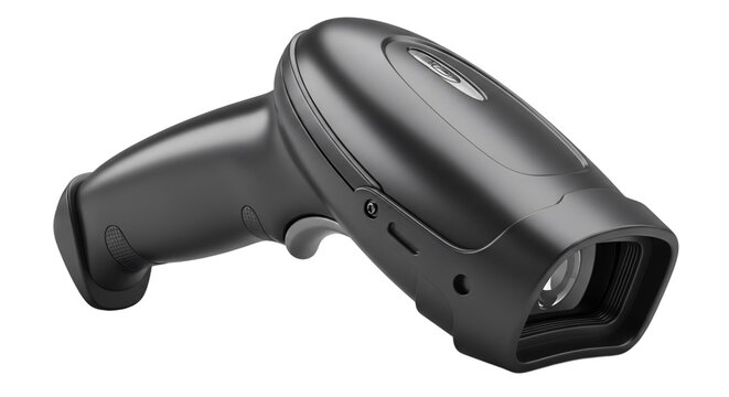 Black handheld barcode scanner isolated on transparent background - Powered by Adobe