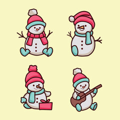 flat snowman is playing at christmas set vector