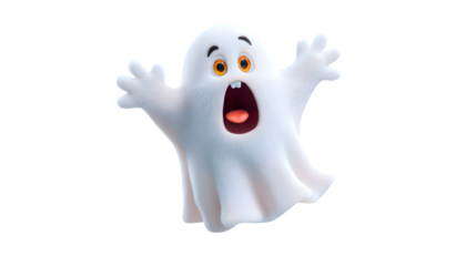 3D render of cartoon Halloween ghost with playful expression, isolated on white background