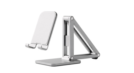 Foldable aluminum phone stand isolated on transparent background