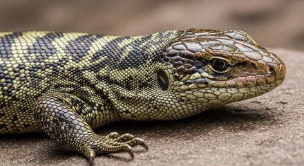 Obraz premium Close up of a lizard with detailed scales and texture on a rock
