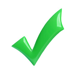  glossy green check mark 3d png icon with smooth finish isolated on transparent background for approval confirmation success validation interface design
