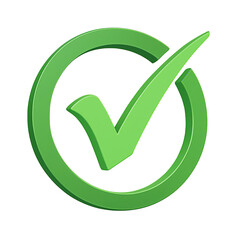  3d green check mark icon isolated transparent background approval symbol verification success badge realistic glossy tick confirm graphic