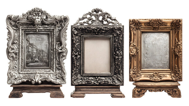 Antique Halloween picture frames with spooky details, isolated on white background