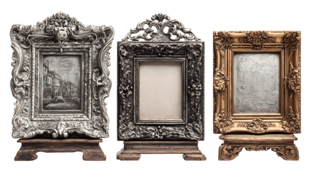 Antique Halloween picture frames with spooky details, isolated on white background