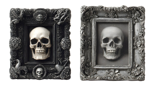 Antique Halloween picture frames with spooky details, isolated on white background