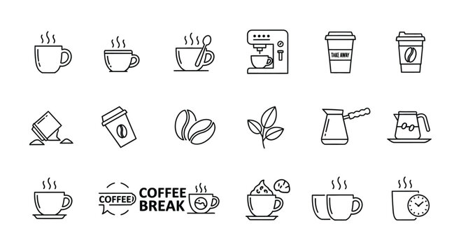 Hand drawn coffee icons collection for beverage and cafe design elements vector
