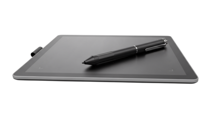 Digital drawing tablet with stylus isolated on transparent background