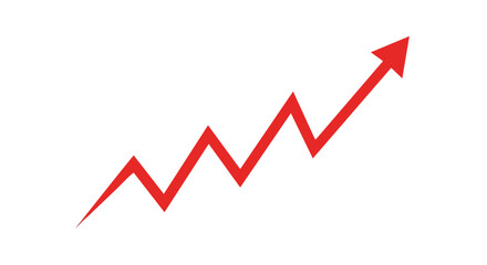 Red arrow pointing upward, illustrating growth and progress with fluctuating trajectory.
