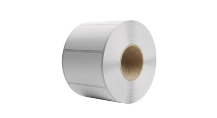Roll of blank silver adhesive labels isolated on transparent background