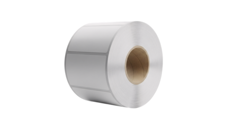 Roll of blank silver adhesive labels isolated on transparent background