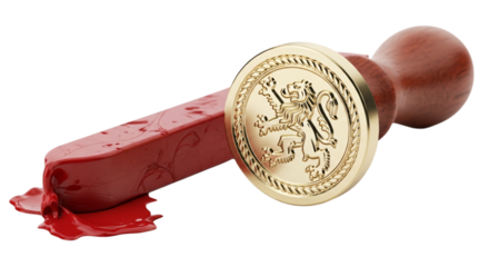 Wax seal stamp with lion emblem isolated on transparent background