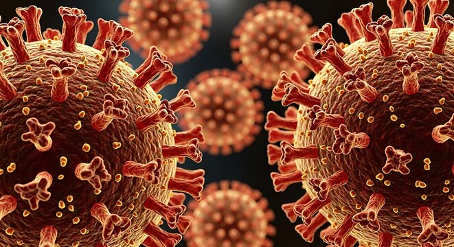 Microscopic View of Coronavirus Particles.