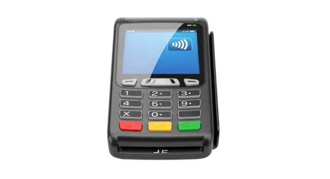 Payment terminal with contactless symbol isolated on transparent background