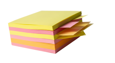 Stack of colorful sticky notes isolated on transparent background