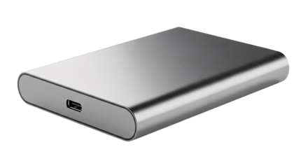 Portable external hard drive isolated on transparent background