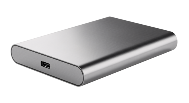 Portable external hard drive isolated on transparent background