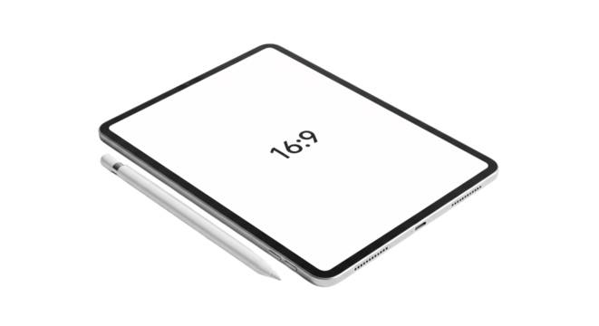 Tablet computer with stylus isolated on transparent background