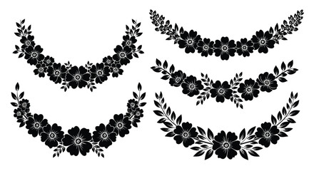 Elegant black floral garlands decorative flourishes for classic designs and celebrations vector