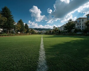 Obraz premium Empty football field symbolizing sport for development and peace on International Day of Sport