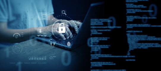 Cyber security concept with code padlock icon on digital technology background, symbol of data protection, information safety, online privacy, encrypted communication and secure network system.