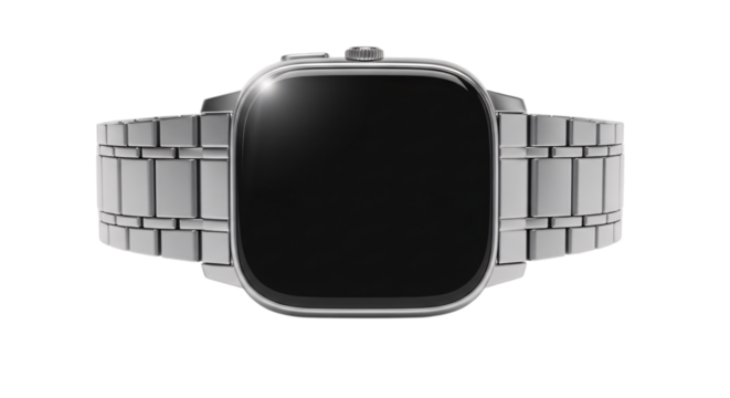 Smartwatch with metal band isolated on transparent background
