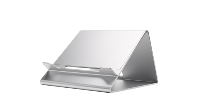 Silver tablet stand isolated on transparent background - Powered by Adobe