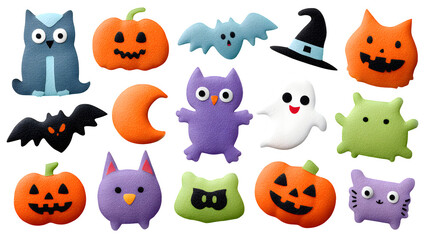 Decorative Halloween element cut-out set with icons, isolated on white background