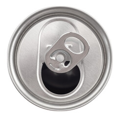 Tin aluminum can on white background. Beer can isolate. Top view