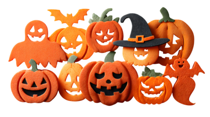 Decorative Halloween pumpkin cut-out collection, isolated on white background