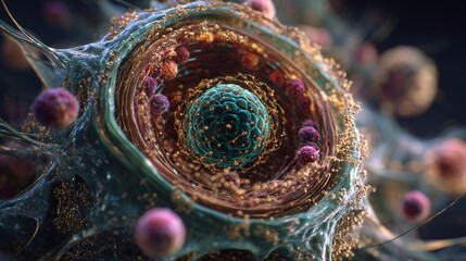 Microscopic Cell Structure Detailed 3D Render Artistic Visualization