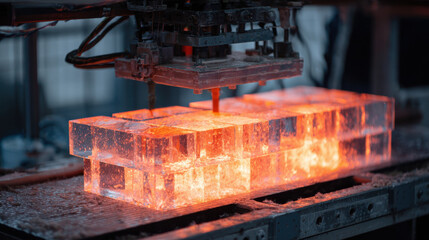 Molten glass factory production heat machinery glow adds intensity