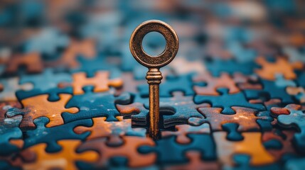 Antique key amidst a jumbled puzzle, suggesting unlocking solutions