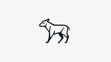 Minimalist line art illustration of a standing animal, possibly a goat or antelope, in black against a white background.
