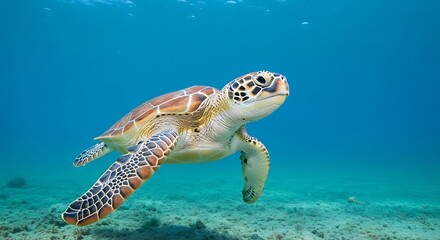 Fototapeta premium Sea Turtle Swimming in Clear Water.